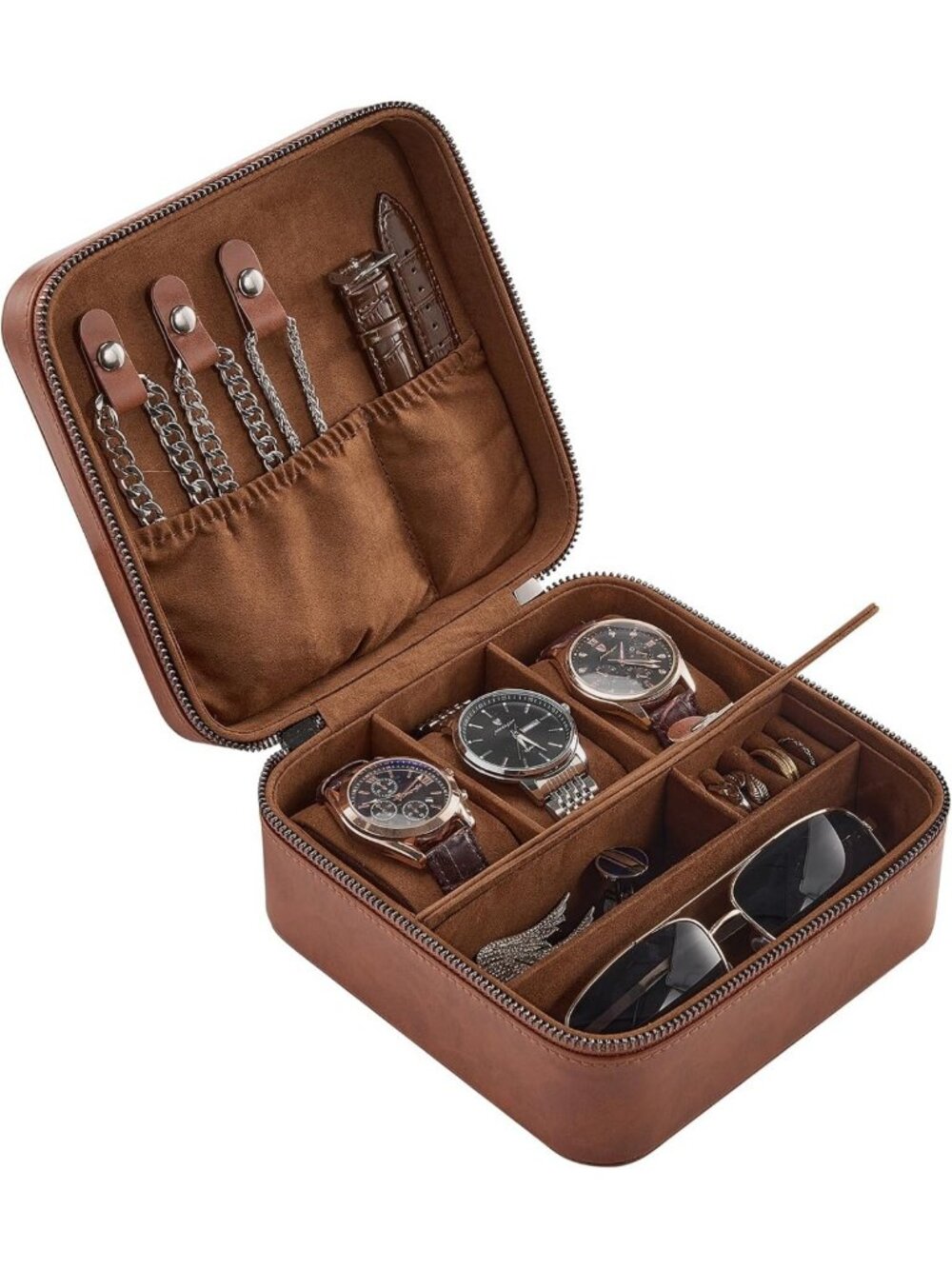 Travel Watch Case - 3 Slot PU Leather Jewelry Box for Men, Portable Organizer